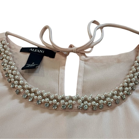 Alfani Pink Beaded rhinestone Sleeveless Tunic Top Size 8 Elegant Dressy Blouse - Picture 3 of 14